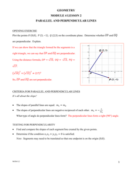 Geometry Module 4 Lesson 2 Parallel and Perpendicular Lines