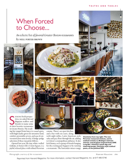 When Forced to Choose... an Eclectic List of Favored Greater Boston Restaurants by Nell Porter Brown