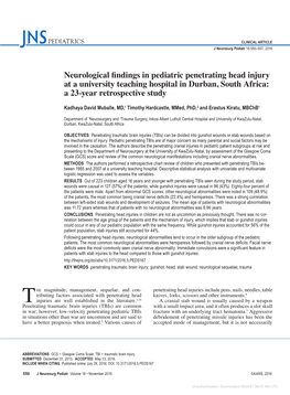 Neurological Findings in Pediatric Penetrating Head Injury at a University Teaching Hospital in Durban, South Africa: a 23-Year Retrospective Study