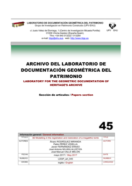 3D Modelling in the Registration and Restoration of a Megalithic Tomb