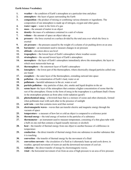 Earth Science Vocabulary