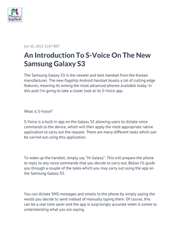 An Introduction to S-Voice on the New Samsung Galaxy S3
