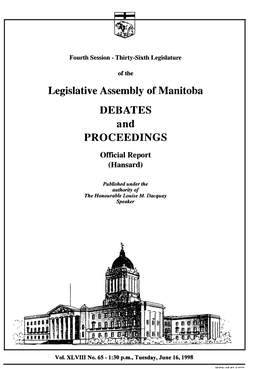 Legislative Assembly of Manitoba DEBATES and PROCEEDINGS