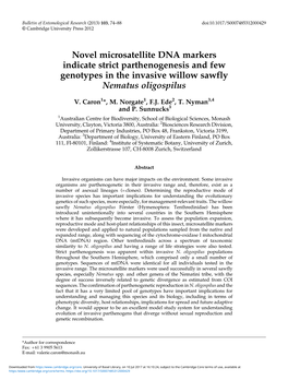 Novel Microsatellite DNA Markers Indicate Strict Parthenogenesis and Few Genotypes in the Invasive Willow Sawfly Nematus Oligospilus