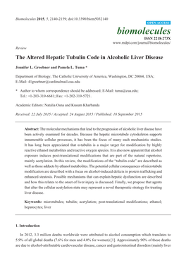 The Altered Hepatic Tubulin Code in Alcoholic Liver Disease