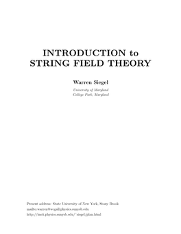 INTRODUCTION to STRING FIELD THEORY