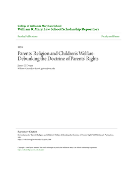 Parents' Religion and Children's Welfare: Debunking the Doctrine of Parents' Rights James G