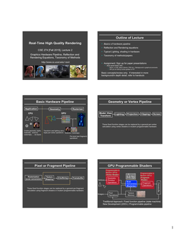 Real-Time High Quality Rendering Outline of Lecture Basic Hardware