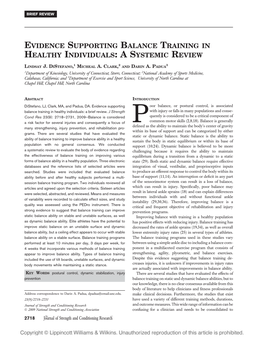 Evidence Supporting Balance Training in Healthy Individuals: Asystemic Review