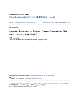 Impact of the Internet on Research Effort of Academics at Abia State University, Uturu, (ABSU)