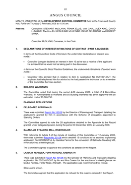 MINUTE of MEETING of the DEVELOPMENT CONTROL COMMITTEE Held in the Town and County Hall, Forfar on Thursday 2 February 2006 at 10.00 Am