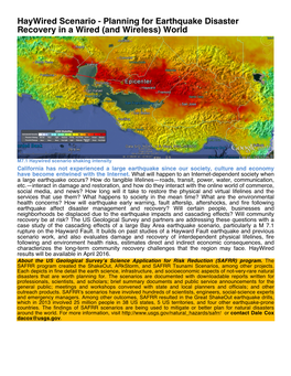 Haywired Scenario - Planning for Earthquake Disaster Recovery in a Wired (And Wireless) World