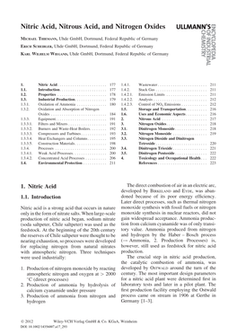 "Nitric Acid, Nitrous Acid, and Nitrogen Oxides," In: Ullmann's Encyclopedia of Industrial Chemistry