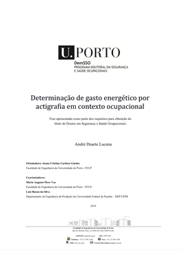 Determinação De Gasto Energético Por Actigrafia Em Contexto Ocupacional