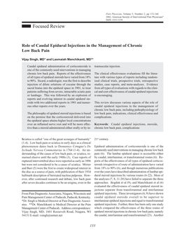 Role of Caudal Epidural Injections in the Management of Chronic Low Back Pain