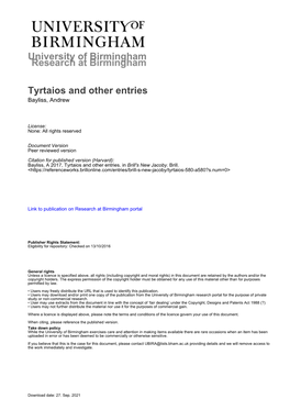 University of Birmingham Tyrtaios and Other Entries