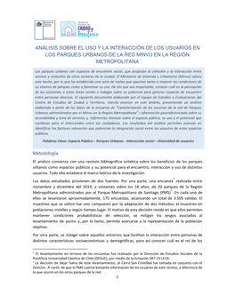 Análisis Sobre El Uso Y La Interacción De Los Usuarios En Los Parques Urbanos De La Red Minvu En La Región Metropolitana