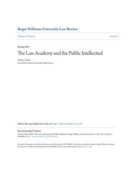 The Law Academy and the Public Intellectual Arthur Austin Case Western Reserve University School of Law