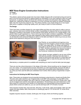 MDF Rose Engine Construction Instructions Jon Magill V6 – 2/27/07