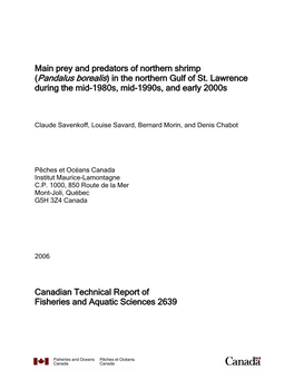 Prey and Predators of Northern Shrimp (Pandalus Borealis) in the Northern Gulf of St