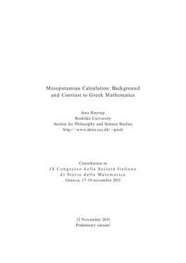 Hoyrup 2011 K 03 Mesopotamian Calculation Background And