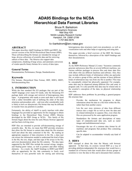 ADA95 Bindings for the NCSA Hierarchical Data Format Libraries Bruce R