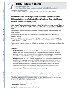 Effect of Rectal Douching/Enema on Rectal Gonorrhoea and Chlamydia Among a Cohort of Men Who Have Sex with Men on HIV Pre-Exposure Prophylaxis