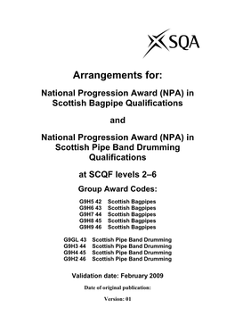 Arrangements NPA Scottish Pipe Band Drumming at SCQF Levels 3 4 5 & 6