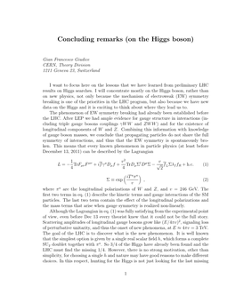 Concluding Remarks (On the Higgs Boson)