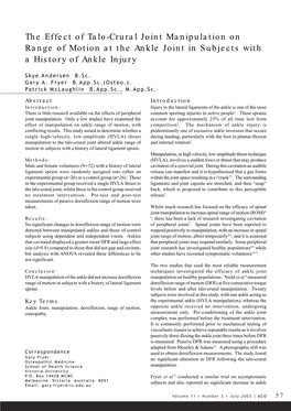 The Effect of Talo-Crural Joint Manipulation on Range of Motion at the Ankle Joint in Subjects with a History of Ankle Injury