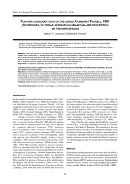 Further Considerations on the Genus Ananteris Thorell, 1891 (Scorpiones, Buthidae) in Brazilian Amazonia and Description of Two New Species