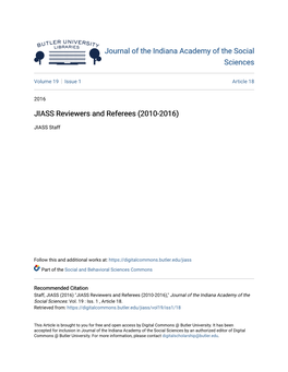 JIASS Reviewers and Referees (2010-2016)