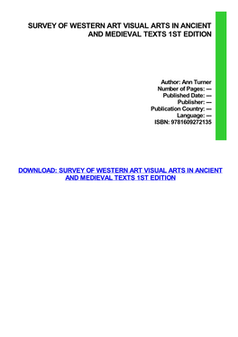 Survey of Western Art Visual Arts in Ancient and Medieval Texts 1St Edition