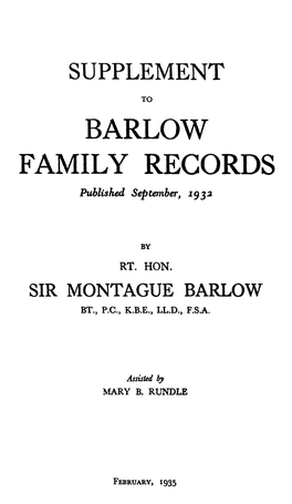 BARLOW FAMILY RECORDS Published, September, 193.2