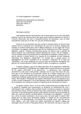 Sr. Carles Puigdemont I Casamajor President De La Generalitat De