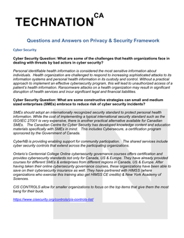 Questions and Answers on Privacy & Security Framework