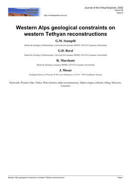 Western Alps Geological Constraints on Western Tethyan Reconstructions G.M