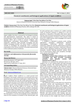 Chemical Constituents and Biological Applications of Lippia Nodiflora