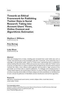 Towards an Ethical Framework for Using Social Media Data in Social Research