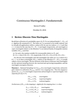 Continuous Martingales I. Fundamentals