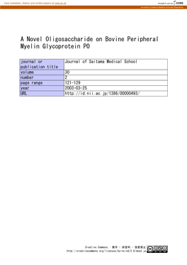 A Novel Oligosaccharide on Bovine Peripheral Myelin Glycoprotein P0