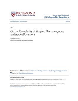 On the Complexity of Simples, Pharmacognosy, and Actaea Racemosa W