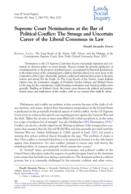 Supreme Court Nominations at the Bar of Political Conflict