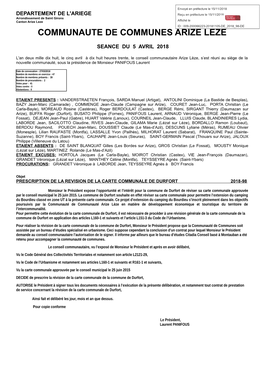 DEPARTEMENT DE L'ariege Arrondissement De Saint Girons Canton Arize Leze COMMUNAUTE DE COMMUNES ARIZE LEZE