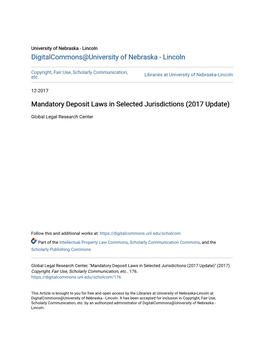 Mandatory Deposit Laws in Selected Jurisdictions (2017 Update)