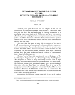 International Environmental Justice on Hold: Revisiting the Basel Ban from a Philippine Perspective