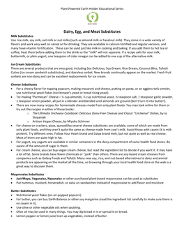 Dairy, Egg, and Meat Substitutes Milk Substitutes Use Rice Milk, Soy Milk, Oat Milk Or Nut Milks (Such As Almond Milk Or Hazelnut Milk)