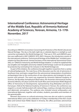 Astronomical Heritage of the Middle East, Republic of Armenia National Academy of Sciences, Yerevan, Armenia, 13–17Th November, 2017
