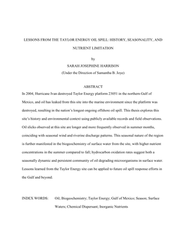 Lessons from the Taylor Energy Oil Spill: History, Seasonality, And