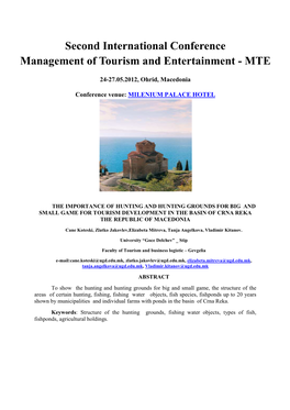 Second International Conference Management of Tourism and Entertainment - MTE
